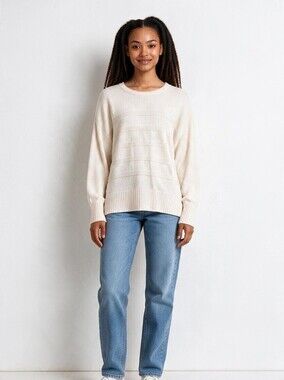 Denver Hayes Cream Textured Knit Sweater XL Ribbed